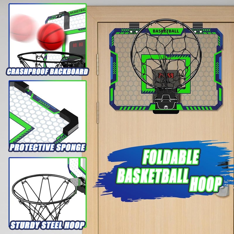 MIROTEE Indoor Basketball Hoop for Kids, Over The Door Mini Basketball Hoop with Scoring & Countdown, Remote Control, 3 Balls & Sound Effects, Birthday & Christmasl Toys Gifts for 4-12 Year Old Girls Boys - Image 4